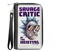 Buckle-Down Rick and Morty Wallet, Zip Around, Rick and Morty Savage Critic of the Heisting Arts Pose White, Vegan Leather