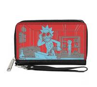Buckle-Down Rick and Morty Wallet, Zip Around, Rick and Morty Welding Lab Scene Red Blue Gray, Vegan Leather