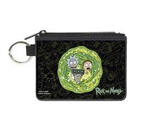 Rick and Morty Wallet, Zip Clutch, Rick and Morty Portal Gun Collage Black Yellows, Canvas, Black and Yellow, 4.25" x 3.25"