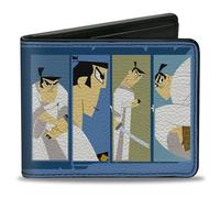 Buckle-Down Samurai Jack Wallet, Bifold, Samurai Jack Pose Blocks and Title Logo Blues White, Vegan Leather, 4.0" x 3.5", Casual