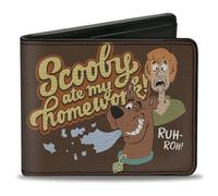 Buckle-Down Scooby Doo Bifold Wallet | Scooby Doo and Shaggy Scooby Ate My Homework Pose Brown Billfold Credit Card and ID Slots Vegan Leather