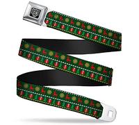 Buckle-Down Seatbelt Belt Christmas Regular Accessory, Christmas Sweater Stitch Green/White/Gold/Red, 1.5" Wide - 24-38 Inches