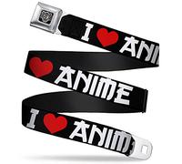 Buckle-Down Seatbelt Belt - I Heart ANIME Bold Black/White/Red - 1.0" Wide - 20-36 Inches in Length, Multicolor, 1.0" Wide - 20-36" in Length