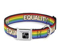 Buckle-Down Seatbelt Buckle Collar, Equality Stripe Rainbow/White, 11 to 17 Inch Neck Size x 1.0 Inch Width