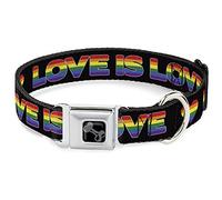 Buckle-Down Seatbelt Buckle Collar, Love is Love Heart Black/Rainbow, 18 to 32 Neck Size x 1.5 Inch Width