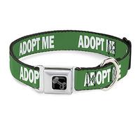 Buckle-Down Seatbelt Buckle Collar, Pet Quote Adopt Me Green/White, 16 to 23 Inches Length x 1.5 Inch Wide