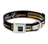 Buckle-Down Seatbelt Buckle Collar, Polar Express Train Cars Black/Gold, 16 to 23 Inches Length x 1.5 Inch Wide