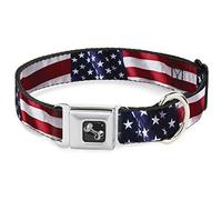Buckle-Down Seatbelt Buckle Dog Collar - American Flag Vivid CLOSE-UP - 1" Wide - Fits 11-17" Neck - Medium
