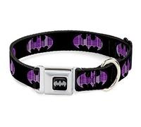 Buckle-Down Seatbelt Buckle Dog Collar - Batman Signal Black/Purple Plaid - 1" Wide - Fits 15-26" Neck - Large