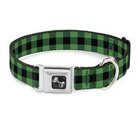 Buckle-Down Seatbelt Buckle Dog Collar - Buffalo Plaid Black/Neon Green - 1" Wide - Fits 11-17" Neck - Medium