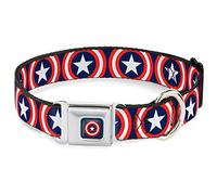 Buckle-Down Seatbelt Buckle Dog Collar - Captain America Shield Repeat Navy - 1" Wide - Fits 9-15" Neck - Small