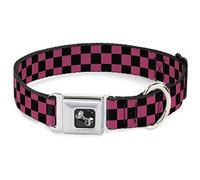 Buckle Down Seatbelt Buckle Dog Collar - Checker Black/Honeysuckle Red - 1" Wide - Fits 15-26" Neck - Large