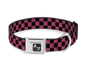 Buckle Down Seatbelt Buckle Dog Collar - Checker Black/Honeysuckle Red - 1" Wide - Fits 15-26" Neck - Large