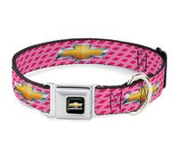 Buckle-Down Seatbelt Buckle Dog Collar - Chevy Gold Bowtie w/Logo PINK - 1" Wide - Fits 15-26" Neck - Large