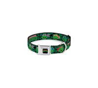 Buckle-Down Seatbelt Buckle Dog Collar - Classic TMNT Turtle Faces Black/Green Turtle Shell - 1"" Wide - Fits 15-26"" Neck - Large