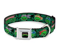 Buckle-Down Seatbelt Buckle Dog Collar - Classic TMNT Turtle Faces Black/Green Turtle Shell - 1" Wide - Fits 15-26" Neck - Large