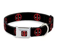 Buckle-Down Seatbelt Buckle Dog Collar - Deadpool Logo Black/Red/White - 1" Wide - Fits 15-26" Neck - Large