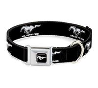 Buckle-Down Seatbelt Buckle Dog Collar - Ford Mustang Black/White Logo Repeat - 1" Wide - Fits 11-17" Neck - Medium