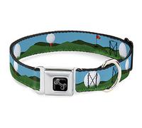 Buckle Down Seatbelt Buckle Dog Collar - Golf Course/Balls/Holes Blues/Greens