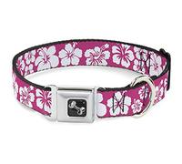 Buckle Down Seatbelt Buckle Dog Collar - Hibiscus Neon Pink/White - 1" Wide - Fits 15-26" Neck - Large