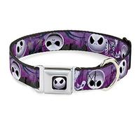 Buckle-Down Seatbelt Buckle Dog Collar - Jack Expressions/Ghosts in Cemetery Purples/Grays/White - 1.5" Wide - Fits 18-32" Neck - Large