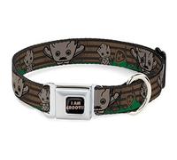 Buckle-Down Seatbelt Buckle Dog Collar - Kawaii Groot 2-Poses/Guardians Badge Browns/Green - 1.5" Wide - Fits 18-32" Neck - Large