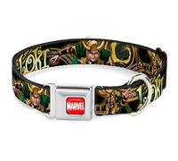 Buckle-Down Seatbelt Buckle Dog Collar - LOKI Poses Black/Gold/Green - 1" Wide - Fits 9-15" Neck - Small