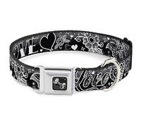 Buckle Down Seatbelt Buckle Dog Collar - Love Love Black/White - 1" Wide - Fits 11-17" Neck - Medium