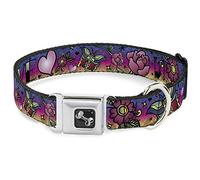 Buckle Down Seatbelt Buckle Dog Collar - Love Love Purple - 1.5" Wide - Fits 18-32" Neck - Large