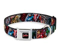 Buckle-Down Seatbelt Buckle Dog Collar - Marvel Avengers Superhero/Villain Poses - 1" Wide - Fits 9-15" Neck - Small