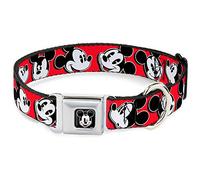 Buckle-Down Seatbelt Buckle Dog Collar - Mickey Mouse Expressions Red/Black/White - 1" Wide - Fits 11-17" Neck - Medium