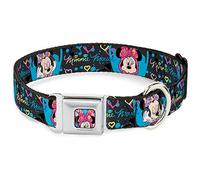 Buckle-Down Seatbelt Buckle Dog Collar - Minnie Mouse Hoody & Headphone Poses Gray/Multi Color - 1.5" Wide - Fits 18-32" Neck - Large
