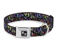 Buckle-Down Seatbelt Buckle Dog Collar - Peace Psychedelic - 1" Wide - Fits 15-26" Neck - Large, Multicolor (DC-W31611-L)