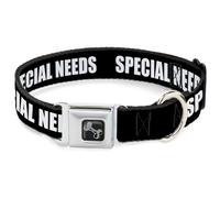 Buckle-Down Seatbelt Buckle Dog Collar | Pet Quote Special Needs Black White Durable Metal Adjustable ID Tag Ring