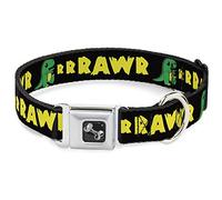 Buckle Down Seatbelt Buckle Dog Collar - RRRAWR Dinosaur Black/Green/Yellow - 1" Wide - Fits 9-15" Neck - Small