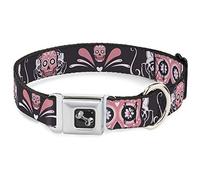 Buckle Down Seatbelt Buckle Dog Collar - Sugar Skulls Gray/Pink - 1" Wide - Fits 15-26" Neck - Large