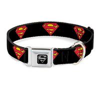 Buckle-Down Seatbelt Buckle Dog Collar - Superman Shield Black - 1.5" Wide - Fits 16-23" Neck - Medium