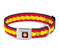 Buckle Down Seatbelt Buckle Dog Collar - The Flash Bolt Stripe Red/Yellow - 1" Wide - Fits 15-26" Neck - Large