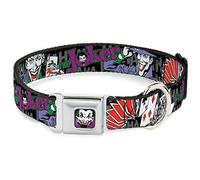 Buckle-Down Seatbelt Buckle Dog Collar - The Joker Pose/Cards/HAHAHAHA Black/Gray - 1.5" Wide - Fits 18-32" Neck - Large