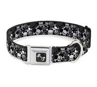 Buckle-Down Seatbelt Buckle Dog Collar - Top Skulls Stacked Black/Gray/White - 1.5" Wide - Fits 18-32" Neck - Large
