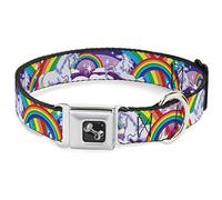 Buckle Down Seatbelt Buckle Dog Collar - Unicorns in Rainbows w/Sparkles/Purple - 1" Wide - Fits 15-26" Neck - Large