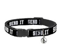 Buckle-Down Send It Black, Breakaway Cat Collar with Bell, Plastic Clip, Easy Adjustable, 8.5 to 12"-0.5" Wide