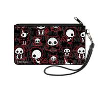 Buckle-Down Skelanimals Wallet, Zip Clutch, Skelanimals Character Collage Black Gray Red White, Canvas, Multicolor, S, Casual