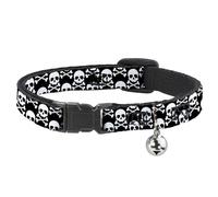 Buckle-Down Skull Cross Bone Stagger, Breakaway Cat Collar with Bell, Plastic Clip, Easy Adjustable, 8.5 to 12"-0.5" Wide