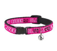 Buckle Down Slay Queen Bubble Breakaway Cat Collar with Bell, Plastic Clip, Easy Adjustable- 8.5 to 12 Inches 0.5 Inch Wide