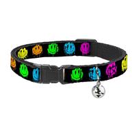 Buckle-Down Smiley Face Melted, Breakaway Cat Collar with Bell, Plastic Clip, Easy Adjustable, 8.5 to 12"-0.5" Wide