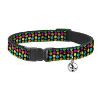 Buckle-Down Smiley Faces..,Breakaway Cat Collar with Bell, Plastic Clip, Easy Adjustable, 8.5 to 12"-0.5" Wide
