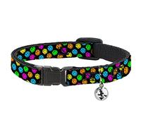 Buckle-Down Smiley Faces Melted Mini, Breakaway Cat Collar with Bell, Plastic Clip, Easy Adjustable, 8.5 to 12"-0.5" Wide
