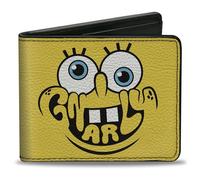 Buckle-Down SpongeBob SquarePants Wallet, Bifold, Spongebob Squarepants Gnarly Face and Japanese Text Yellow, Vegan Leather, Yellow, 4.0" x 3.5", Casual