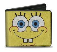 Buckle-Down SpongeBob SquarePants Wallet, Bifold, SpongeBob Character Close Up Face and Barnacles Pineapple, Vegan Leather, Yellow, 4.0" x 3.5", Casual